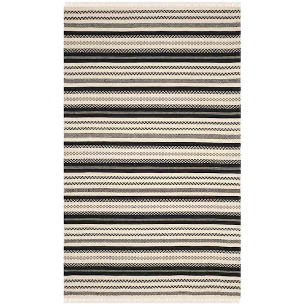 Safavieh 5 x 8 ft. Medium Rectangle Kilim Hand Woven RugIvory & Black KLM101C-5 - main